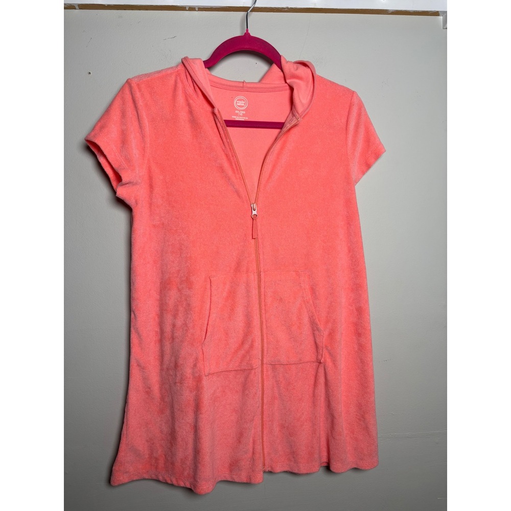 Wonder Nation Girls Neon Coral Terry Hooded Swim Cover Up XXL 18